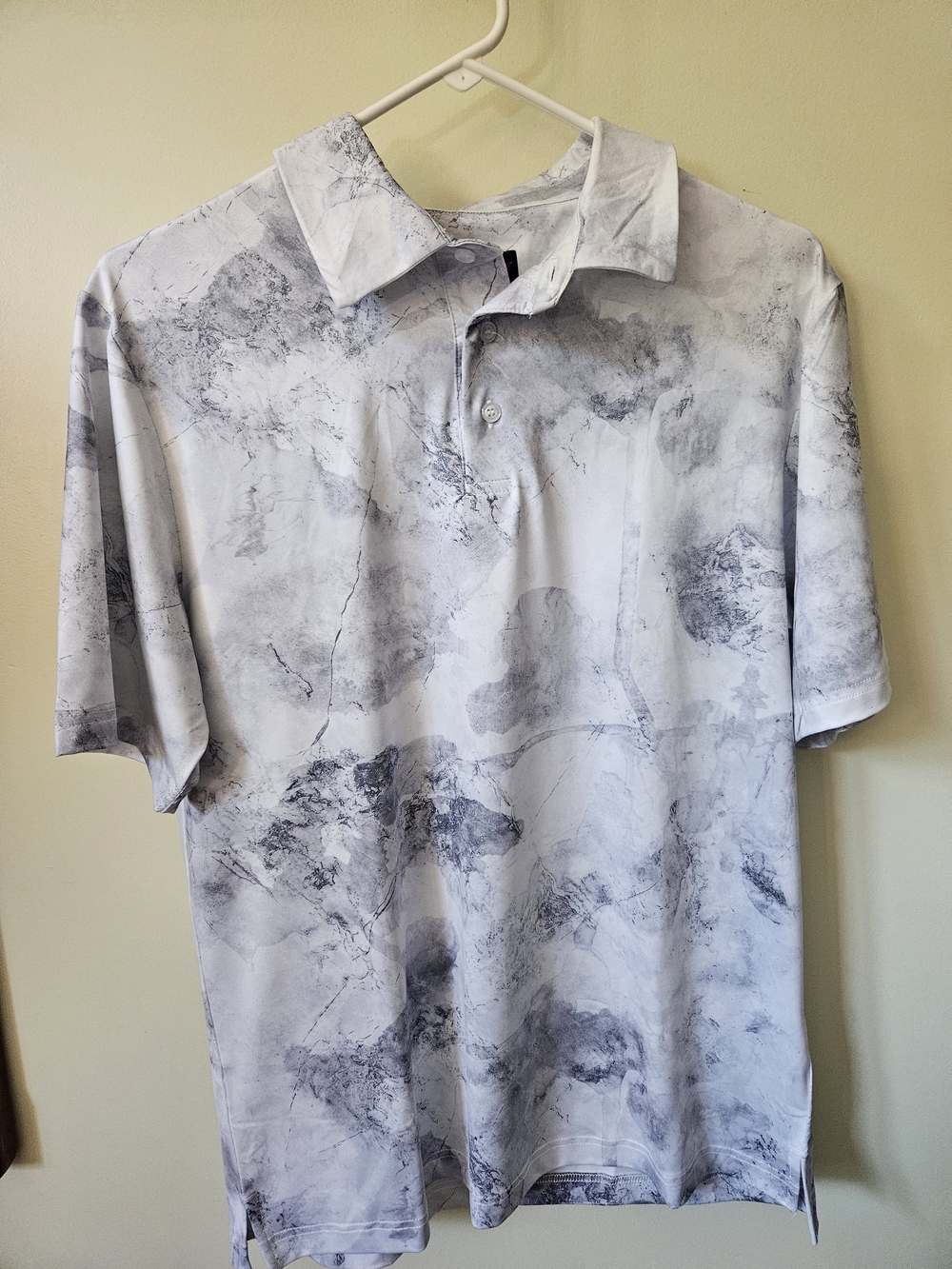Men's Marble-Print Polo Shirt - White/Grey